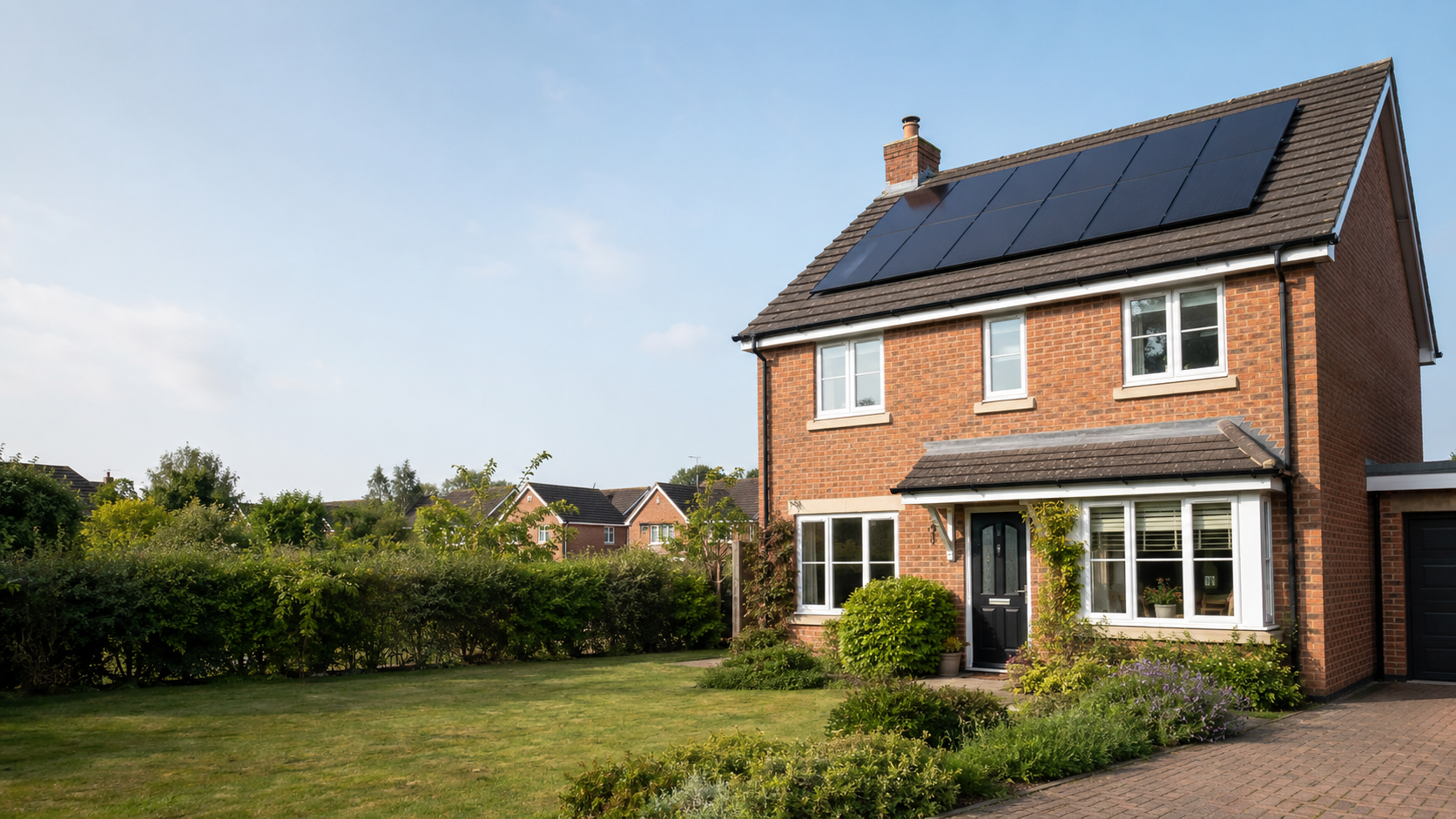 A typical UK family home with a neat rooftop solar array